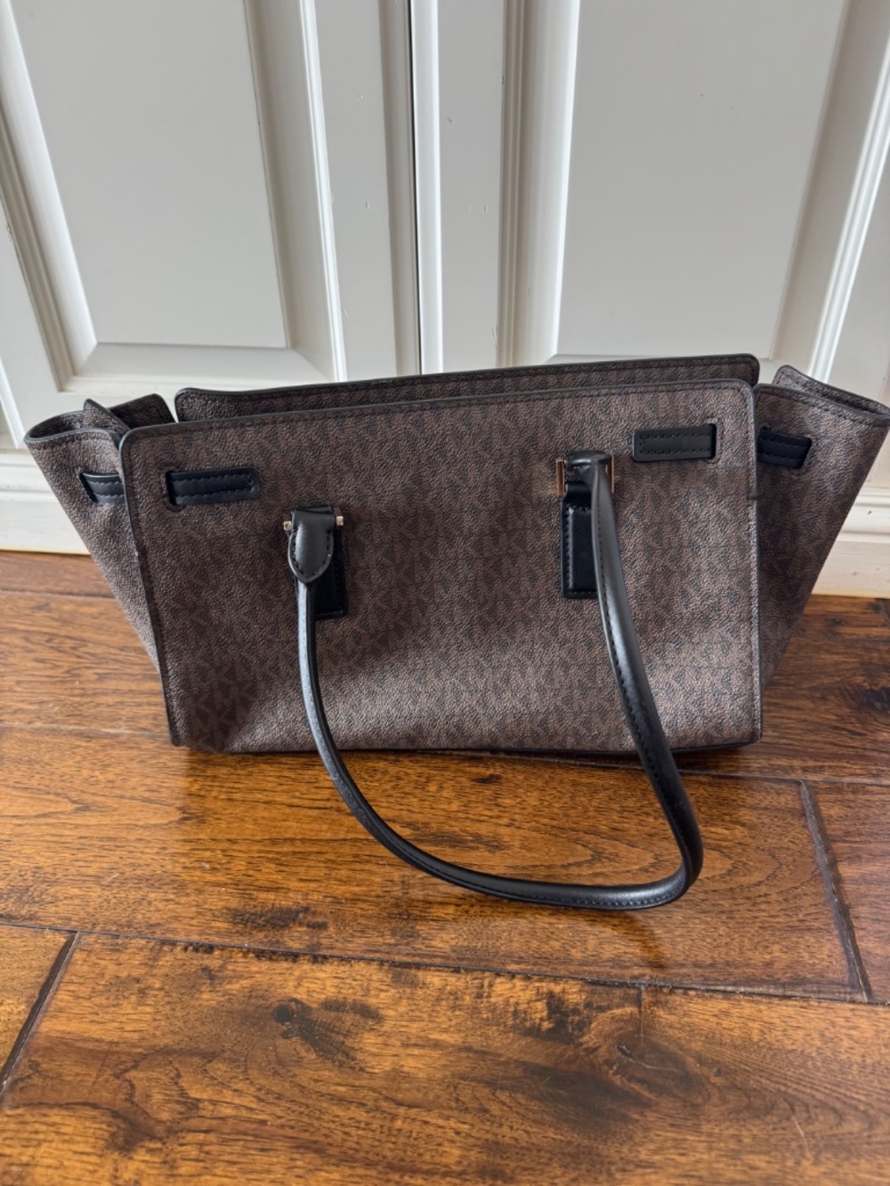 Michael Kors Brown Signature Lock Satchel Tote Bag - Picture 6 of 9